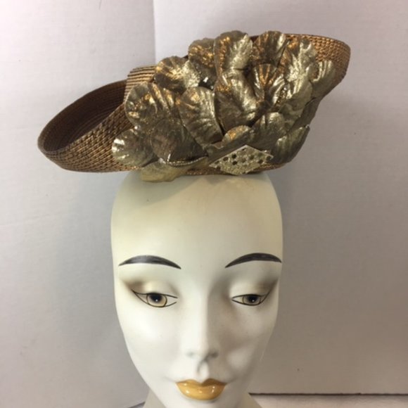 VTG Gold Fancy Doll Mannequin Stuffed Animal Derby Hat by Ann Marie Small - Picture 7 of 14